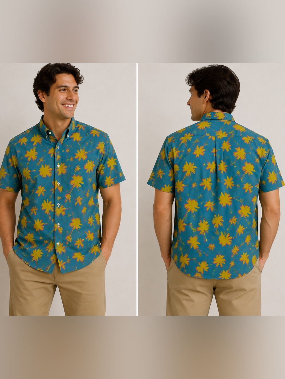 City Streets Men’s Tropical Palm Tree Button Front Shirt XL Hawaiian Camp Shirt